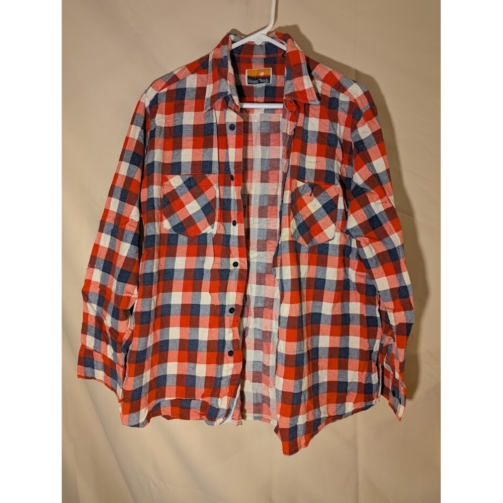 Ozark Trail Flannel Shirt Men's Large Red Blue White Plaid Long Sleeve Cotton - Picture 1 of 3